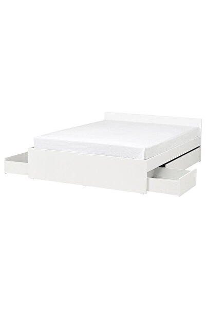 IKEA Çift Kişilik Çekmeceli Karyola İskeleti 160x200 cm Beyaz Modern Ahşap Ya...