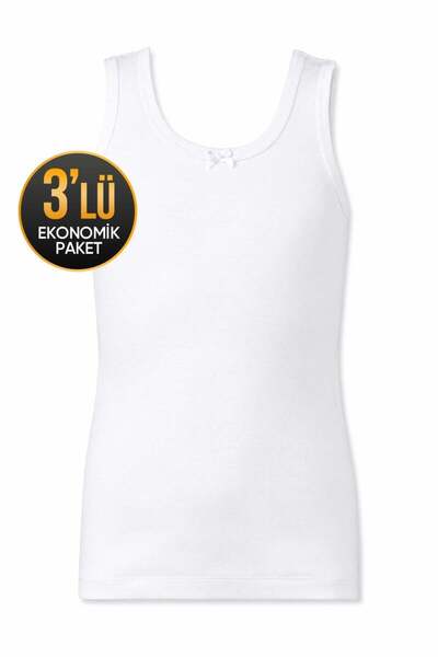 Çift Kaplan Kız Çocuk Ribana Beyaz Atlet 3'lü Ekonomik Paket 505