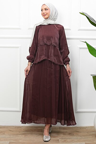 İmajButik Modest Two Piece Set - Brown - Long
