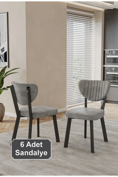 İLİNA 6 Adet Elma Sandalye Baby Face Kumaş Metal Iskelet Mutfak Yemek Masası ...