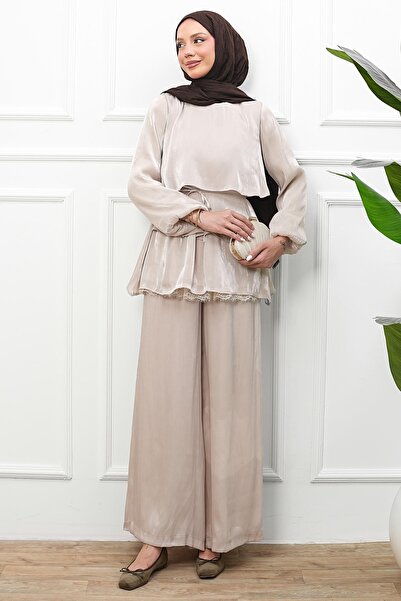 İmajButik Modest Two Piece Set - Beige - Long