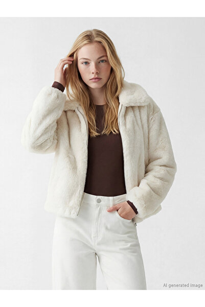 LC Waikiki Xside Beige Shirt Collar Women's Plush Coat