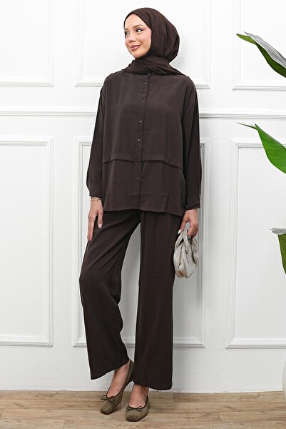 İmajButik Modal Suit with Brown Tunic Pants