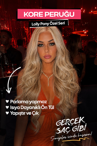 LOLLY PONY Dalgalı Küllü Platin Sarı Kore Fiber Sentetik Ön Tül Peruk