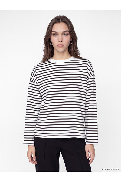 LC Waikiki Lcw Modest Brown Striped Oversize Women's Sweatshirt Tunic