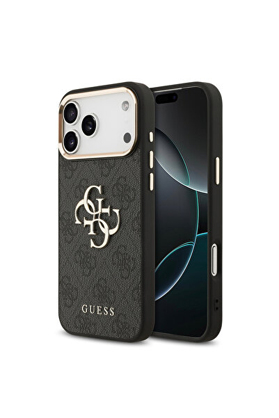 Guess iPhone 18 Pro Max Kılıf Lisanslı Gold Çerçeveli Metal Büyük 4G ve Yazı ...