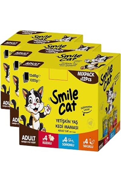SMILE Cat Pouch Mix 12 Adet x 85 gr Kuzu/Somon/Tavuklu (3 paketi)