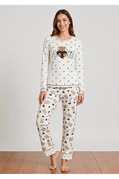 JUMALLİ Women's Patterned Long Sleeve Comfortable Pajama Set
