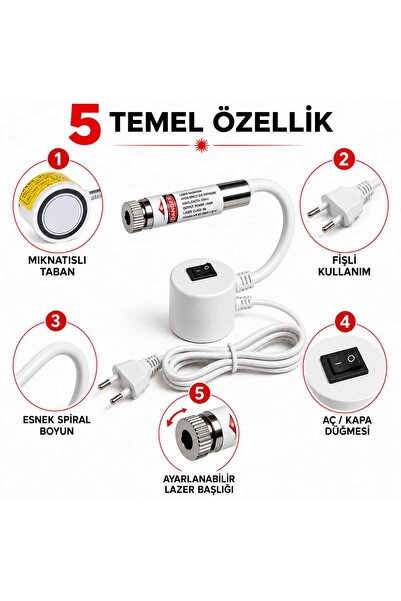 ALBERTOS Mıknatıslı Kırmızı Çizgi Lazer Esnek Boyunlu Ayarlanabilir Hizalama İşaretleyici