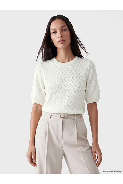 LC Waikiki Lcw Everyday White Crew Neck Openwork Women's Knitwear Sweater