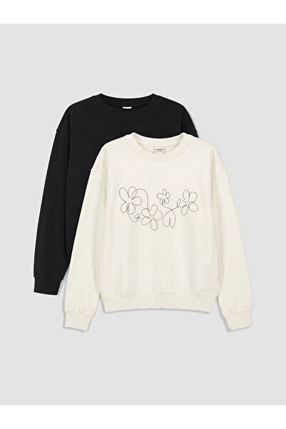LC Waikiki Ecru Printed Girls' 2-Piece Sweatshirt