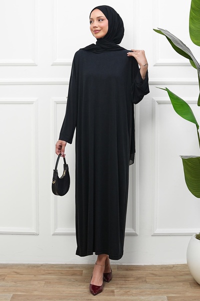 İmajButik Μαύρο φόρεμα με μανίκια και στρώσεις, oversized, από ύφασμα modal