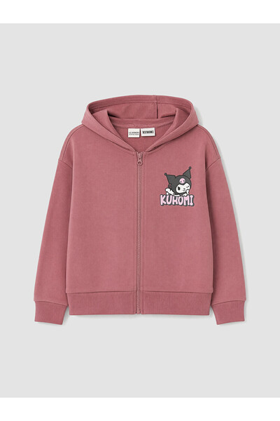 LC Waikiki Nevavm Pink Kuromi Printed Girls' Zippered Sweatshirt with a Diffe...