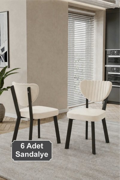 İLİNA 6 Adet Elma Sandalye Baby Face Kumaş Metal Iskelet Mutfak Yemek Masası ...