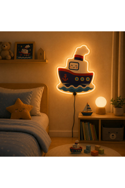 Ponipanda Gemi Figürlü RGB LED Çocuk Odası Duvar Gece Lambası