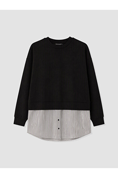 LC Waikiki Lcw Modest Black Soft Touch Striped Women's Sweatshirt Tunic