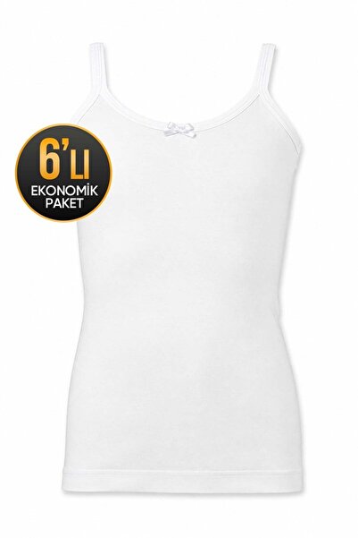 Çift Kaplan Kız Çocuk Ip Askılı Beyaz Atlet 6'lı Ekonomik Paket 506