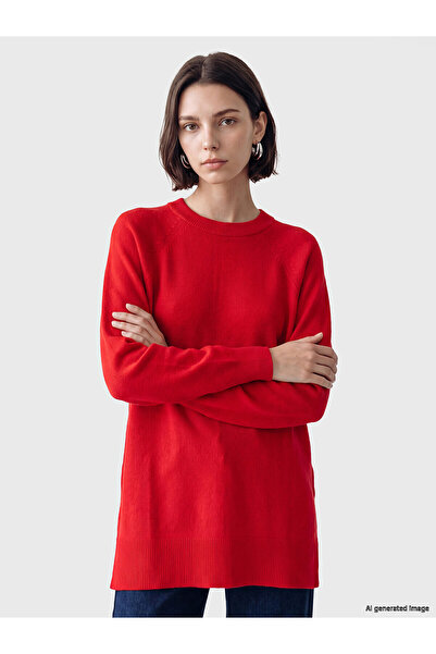 LC Waikiki Nevavm Lcw Modest Red Knitwear Plain Loose & Baggy Women's Tunic w...
