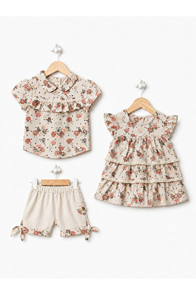 Baby Fou Baby Girl Floral Print Dress, Blouse and Shorts 3 Piece Set