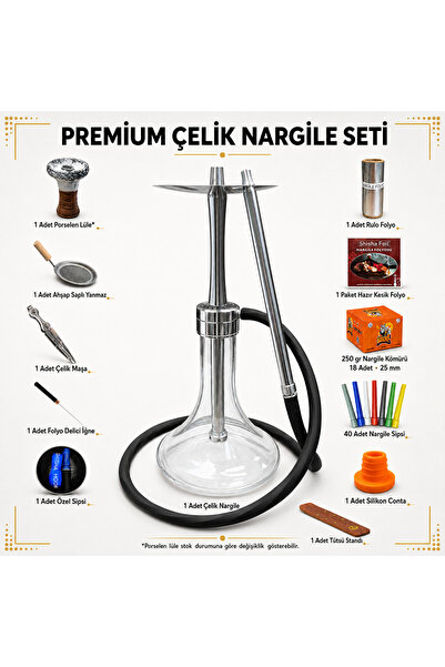puffstore Çelik Nargile Seti – Paslanmaz Çelik Nargile Takımı