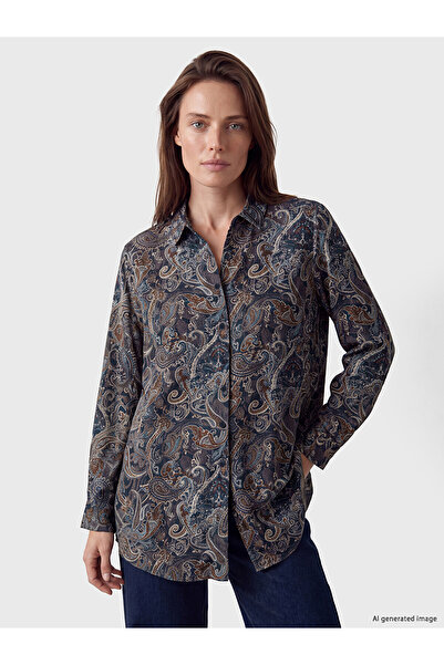 LC Waikiki Lcw Grace Navy Blue Patterned Women's Shirt Tunic with Nevavm Diff...