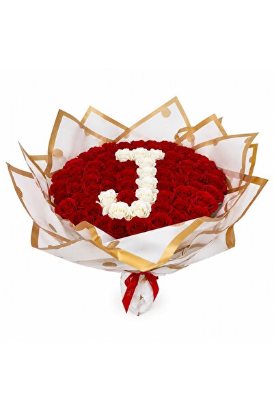 velve Buchet floral personalizat cu litera, din 65 trandafiri de sapun, Rosu-...