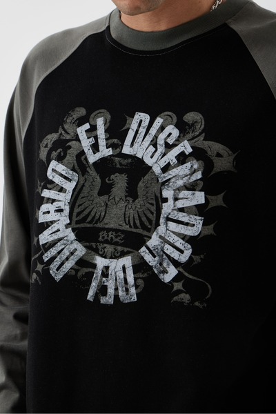borz clo Double Color Eagle Printed Detailed Oversize Long Sleeve Tshirt