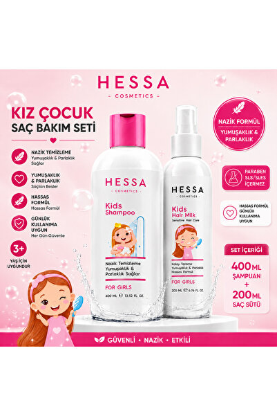 HESSA COSMETİCS Kız Çocuk Saç Bakım Seti | Kız Çocuk Şampuanı 400 ml + Saç Sü...
