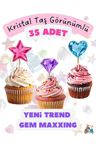 north&peak 35 Adet Cupcake Süsü Gem Maxxing Renkli Taş Görünümlü Pasta Topper...