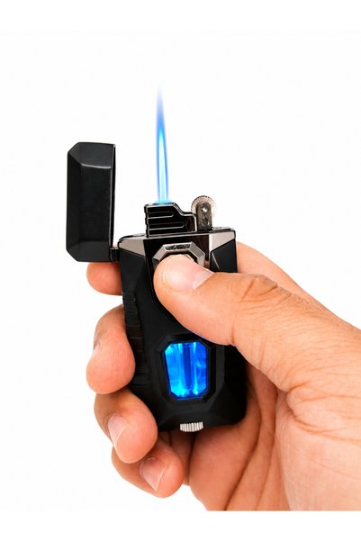 ONRSTORE Çift Alevli Gaz Dolumlu Turbo Çakmak Mavi Jet ve Klasik Alev Siyah P...