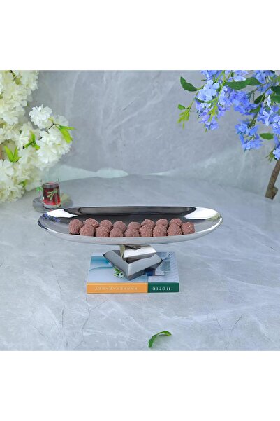 Al Hadaya Mall Oval Stainless Steel Plate with Luxurious Design - Silver Stee...