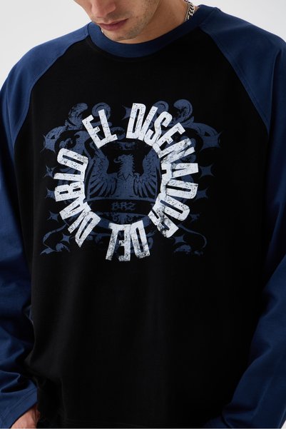 borz clo Double Color Eagle Printed Detailed Oversize Long Sleeve Tshirt