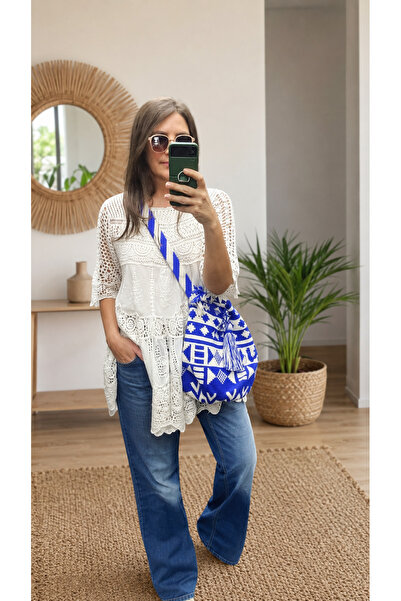 MODA Mavi Beyaz Örgü Wayuu Çanta