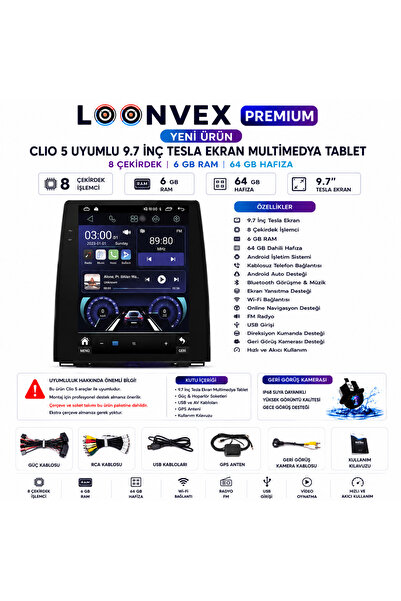 LOONVEX Premium Renault Clio 5 Icon Touch Joy Paket 9.7 İnç Tesla Multimedya ...