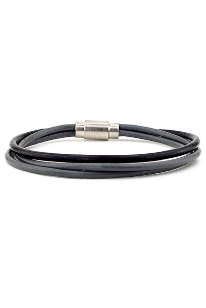 Solfera Black Gray Original Leather 3 Row Silver Color Magnetic Clip Men's Br...