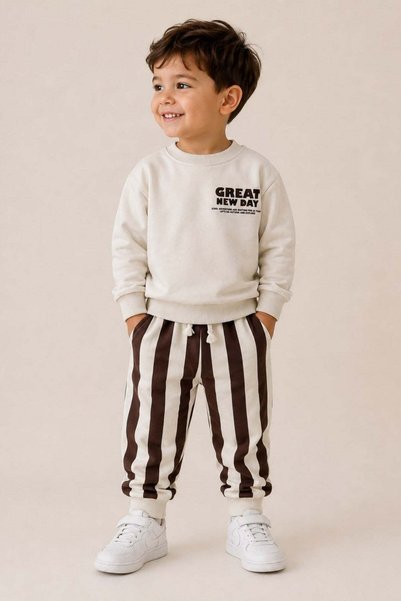 Mojo Bebek Mojo baby boy 1-4 years great new day printed tracksuit set cream-...