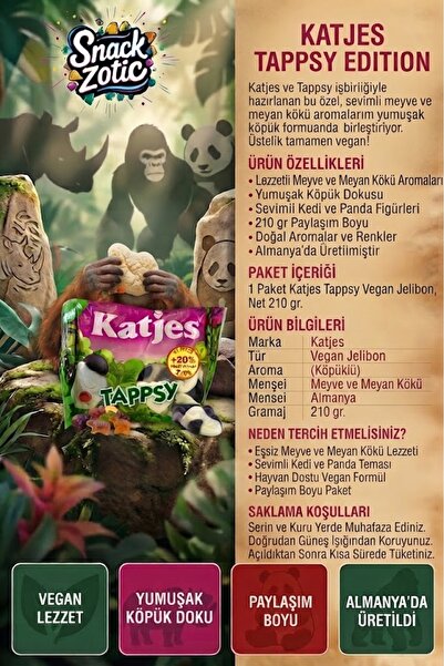 snack zotic Katjes Tappsy Vegan Meyan Kökü ve Köpük Şeker 210 g – %100 Helal