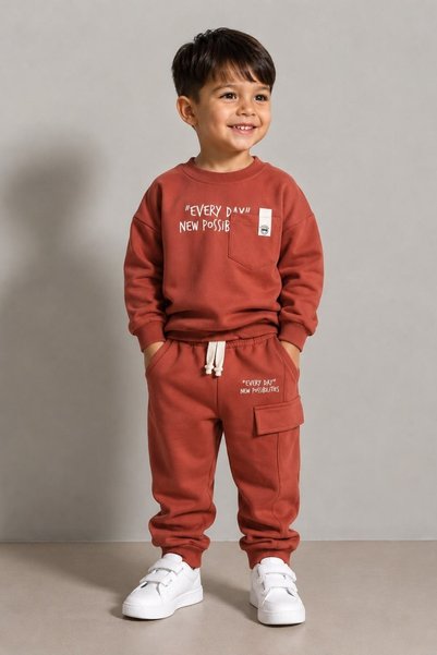 Mojo Bebek Mojo baby boy 1-4 years patterned tracksuit set - brick red