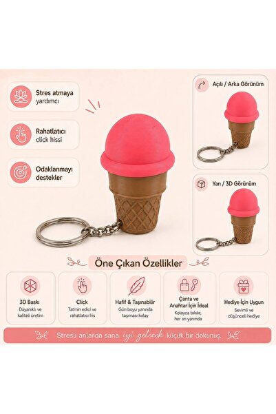 3D Dondurma Pembe Clicker Anahtarlık