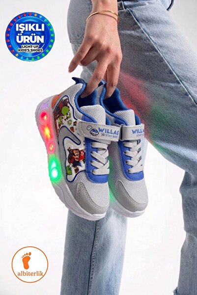 AlbiShoes Unisex Çocuk Işıklı Rahat Hafif Taban Mevsimlik Cilt Okul Günlük Sn...