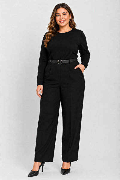 MetuCA Plus Size Pants - Black - High Waist