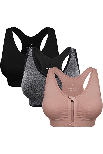 GENERAL Sports Bras for Women Front Zipper Post Surgery Bra Wire Free Metal F...