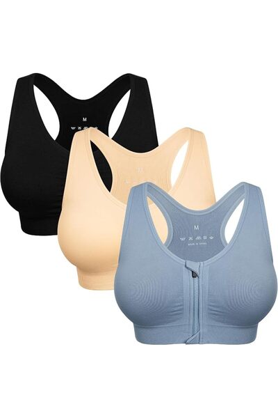 GENERAL Sports Bras for Women Front Zipper Post Surgery Bra Wire Free Metal F...