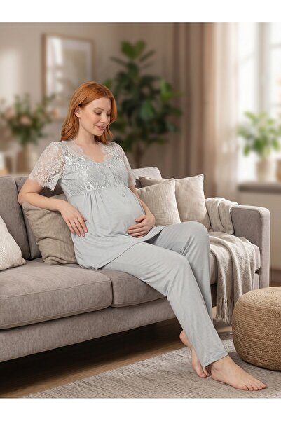 Lohussa Maternity Pajama Sets - Gray - Long