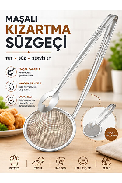 Mode Cool Maşalı Kızartma Süzgeci Paslanmaz Çelik İnce Fileli Yağ Süzme ve Se...