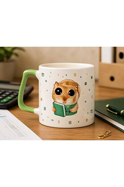 Kırtasiye Ofisi Sad Üzgün Hamster Kravatsız Muhasebeci Baskılı Yeşil Kulplu P...