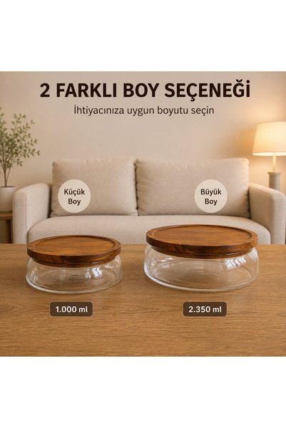 Afthonia Glass Jar with Wooden Lid |   Food, Nuts and Legumes Storage Container, 2350 ml