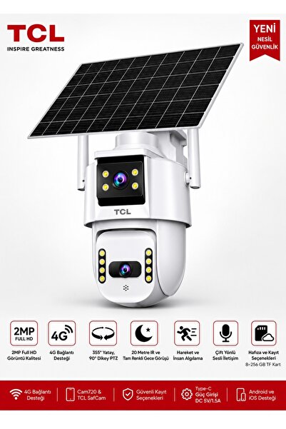3MP 2 LENS SOLAR AKILLI PTZ KAMERA 4G Sim Kartlı (Yıllık 240GB İnternet) ve 64GB SD Kart Dahil