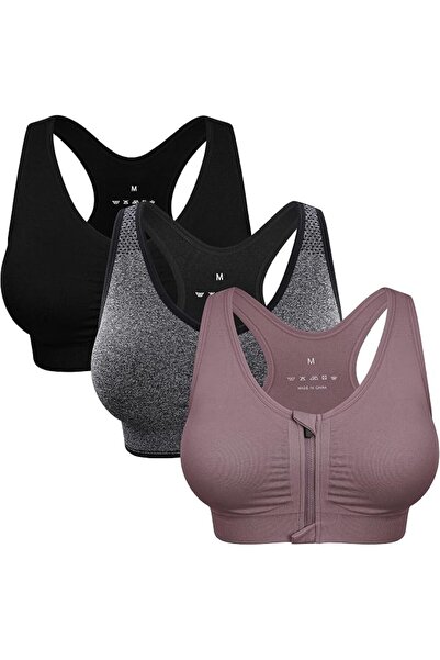 GENERAL Sports Bras for Women Front Zipper Post Surgery Bra Wire Free Metal F...