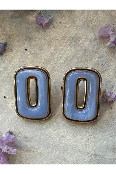 Merishe Jewerly Vintage Frame Blue Stone Square Steel Earrings